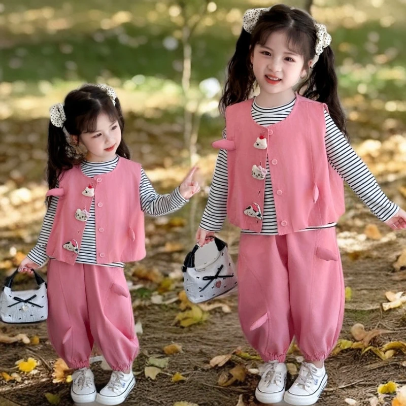 女童马甲套装春秋季2025新款女宝宝洋气时髦秋装小女孩韩系三件套