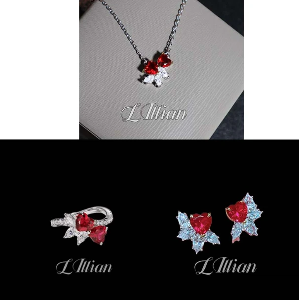 莉莉安 爱心红刚套装ER004戒指耳钉项坠三件套