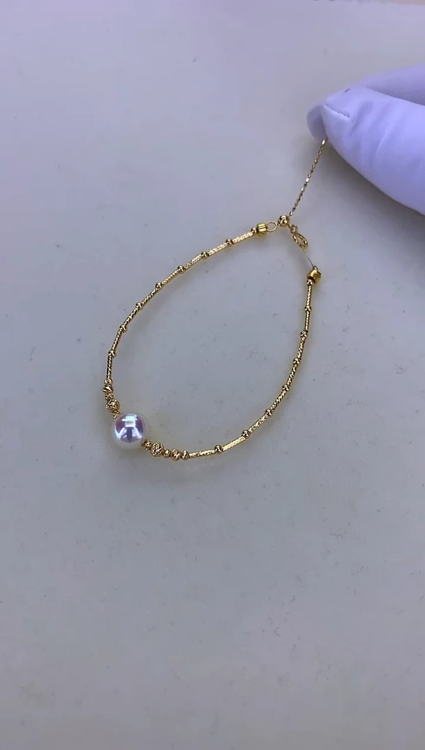 18K金镶嵌DA海水珍珠 GD140 8-8.5 天女单珠手镯