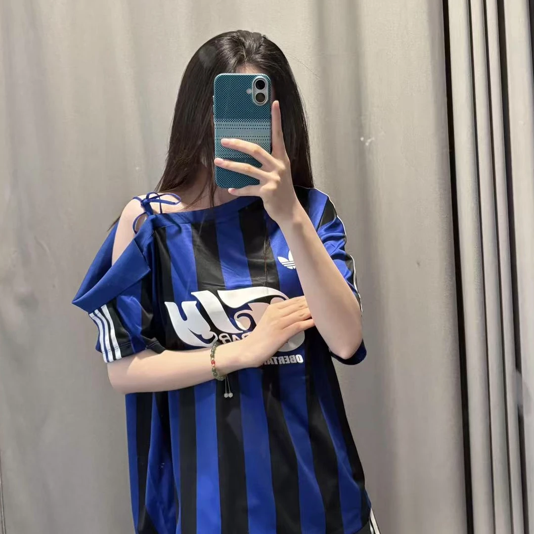 adidas阿迪达斯三叶草欧若风潮流时尚露肩运动球衣T恤 KD2278