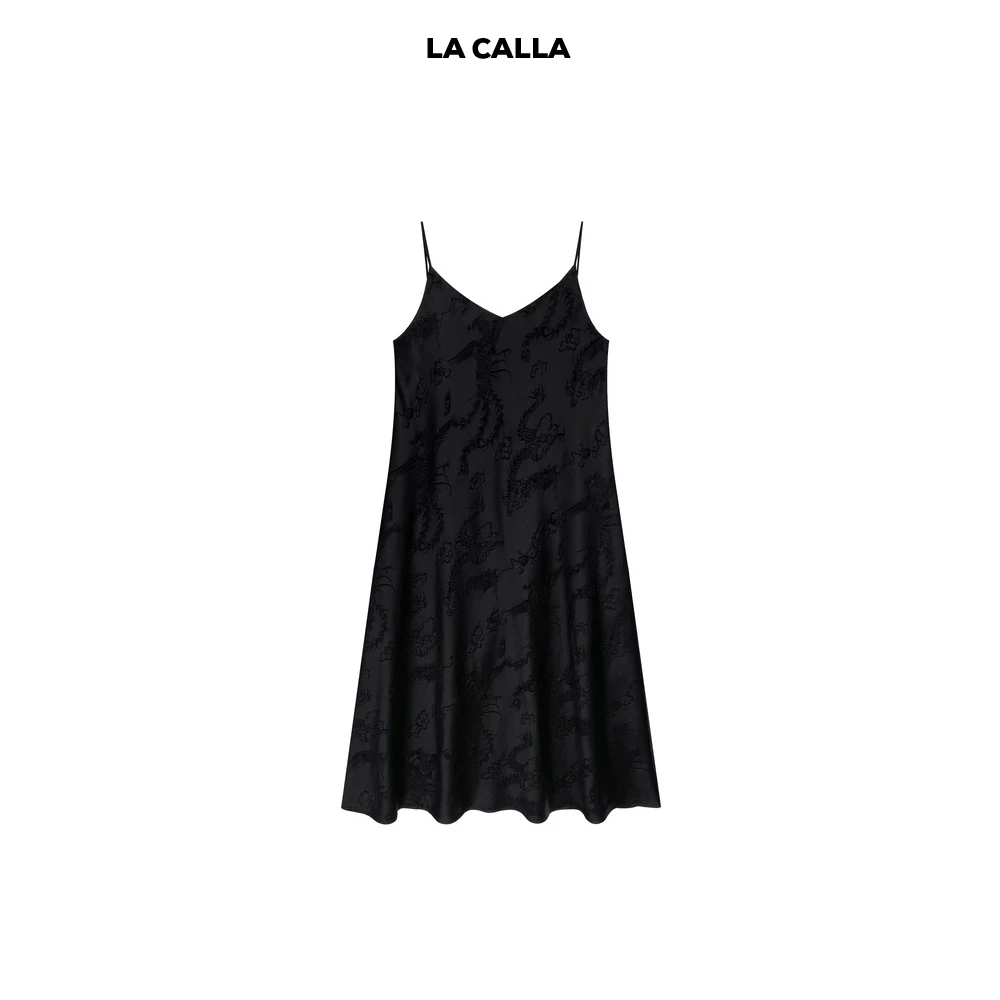 LA CALLA凤尾裙新中式黑色超显瘦气质时尚百搭舒适连衣裙YY928