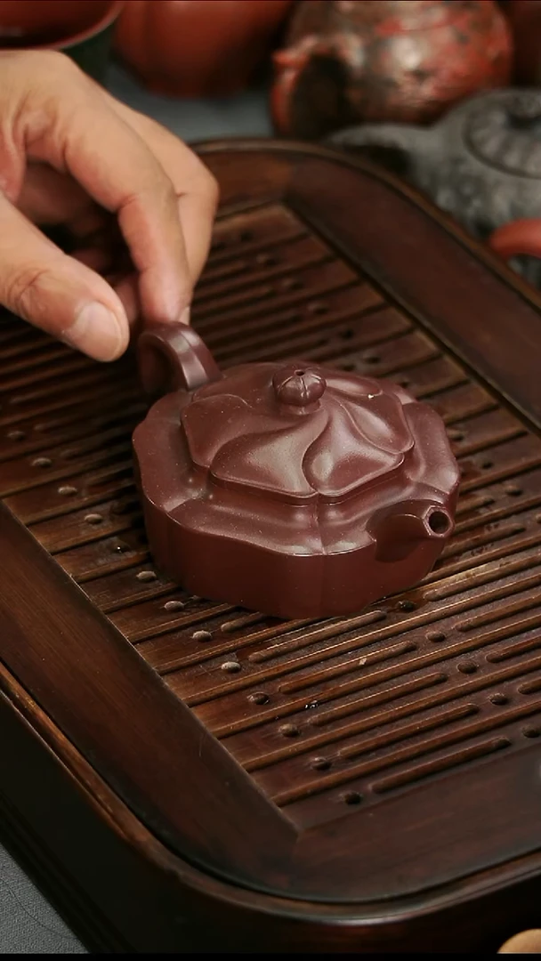 茶壶紫砂宜兴紫砂紫泥风卷葵140毫升