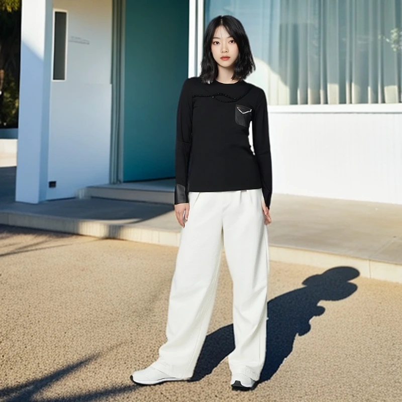 sxy打底衫女士显瘦运动时尚休闲百搭修身拼接女款小衫圆领镂空