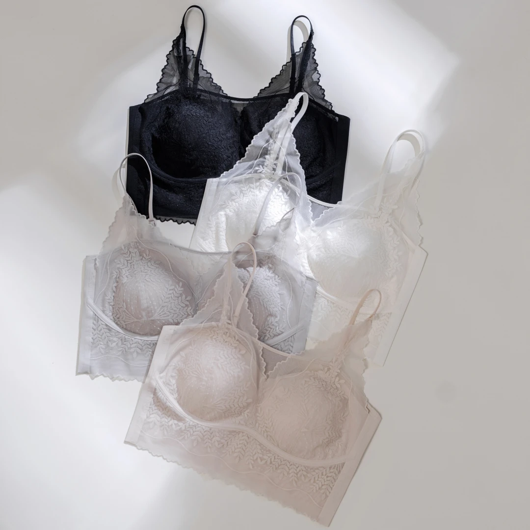 【防走光超薄蕾丝美背】仙气质透气兔耳朵杯大胸显小无痕内衣-9541