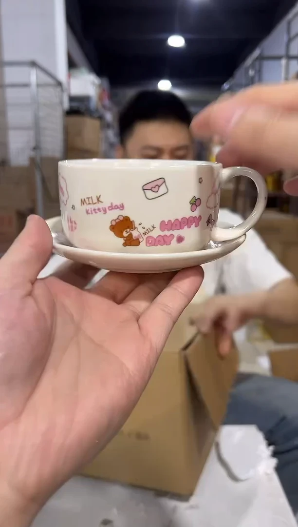 瓷片白色kt猫一杯一碟