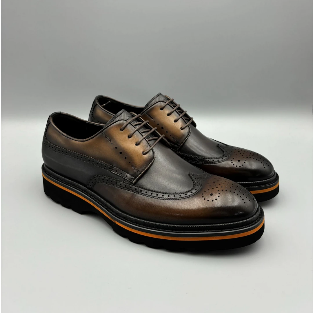 高端手工擦色布洛克雕花皮鞋正装皮鞋7875