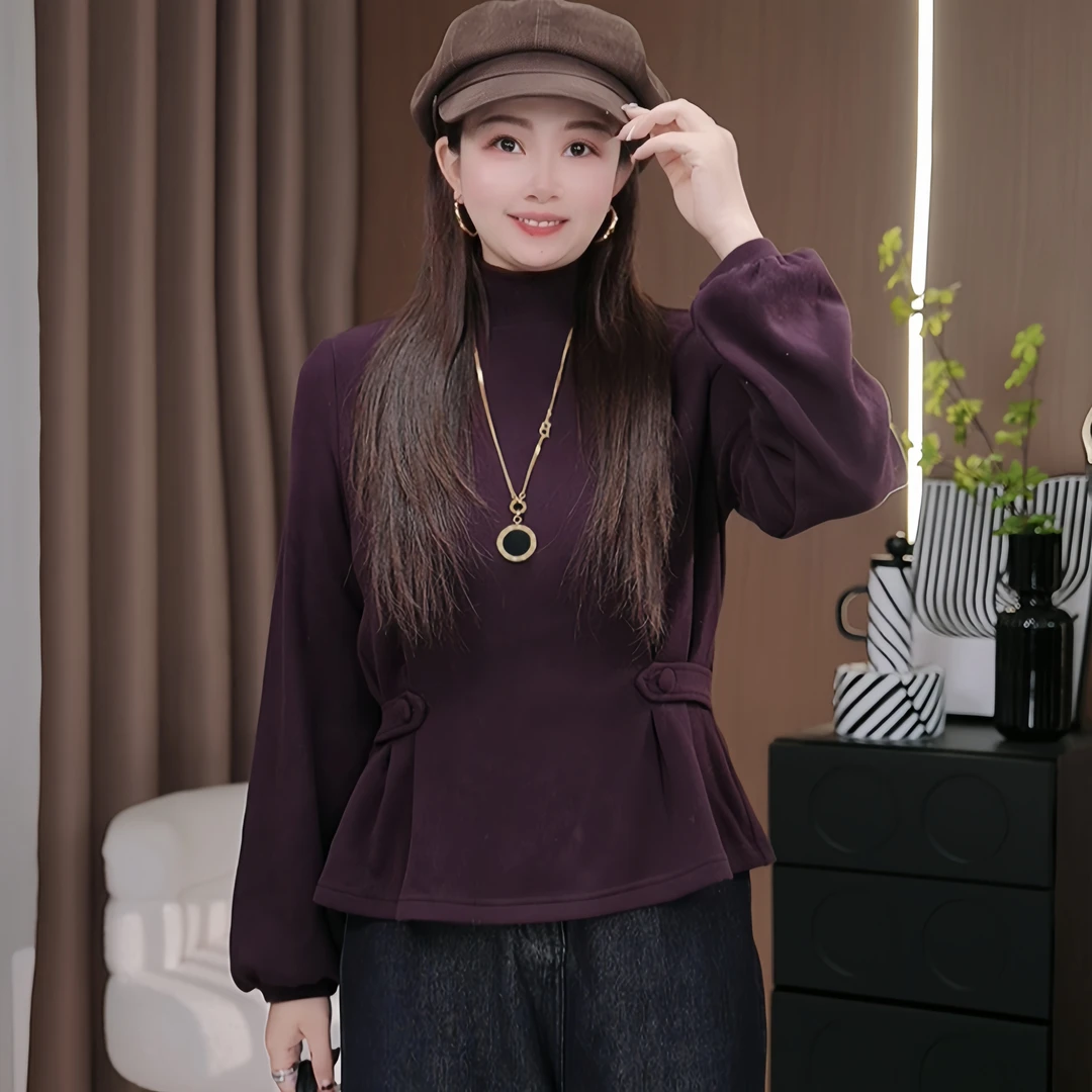 双面发热绒优雅气质立领打底衫女长袖2025冬季设计感半高领上衣