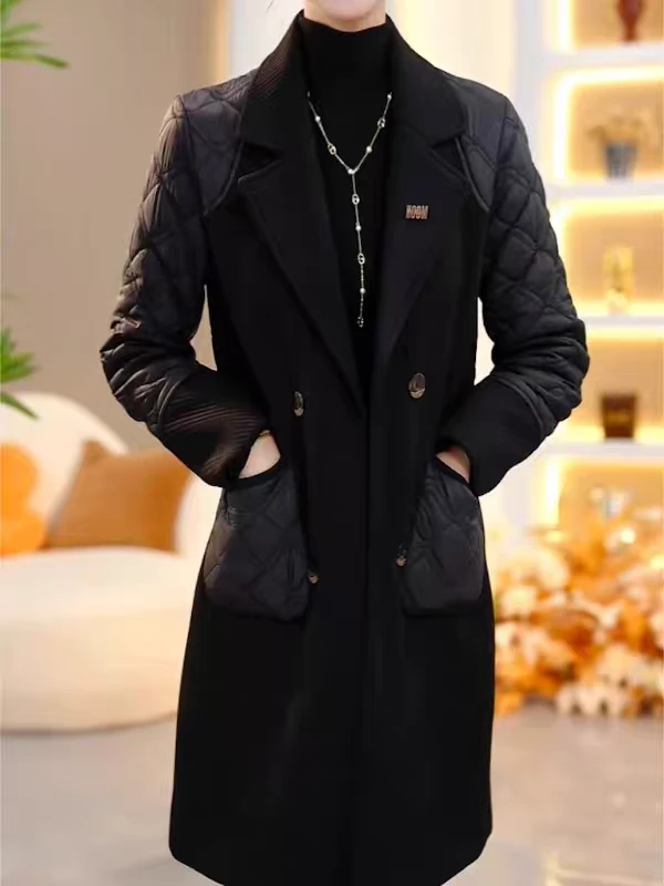 D488冬季新款时尚显瘦气质百搭保暖黑色中长款休闲棉服棉衣