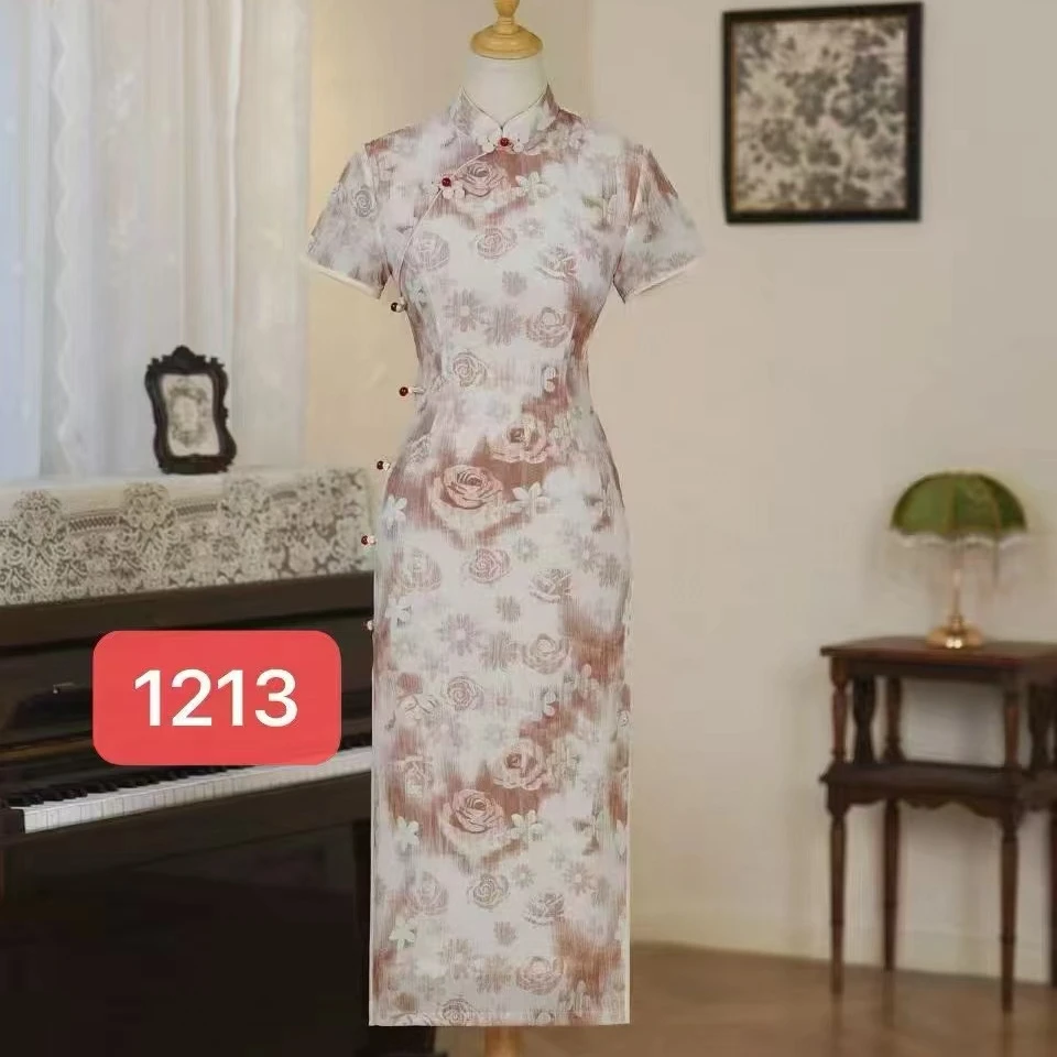 212-绿色 玫瑰 暗纹 蚊香扣 改良 旗袍