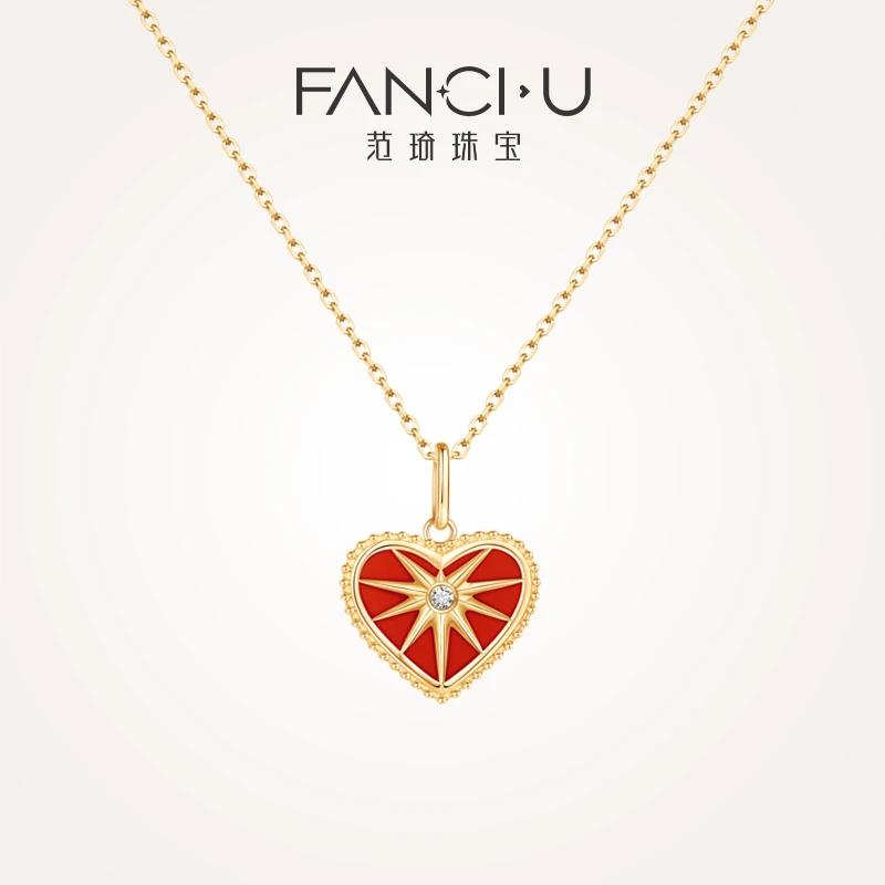 合成钻石18K金 心芒钻石项链母贝小红心爱心锁骨链