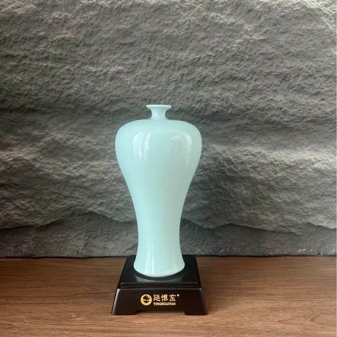 廷怀窑国大师天青色梅瓶纯手工高端花瓶摆件