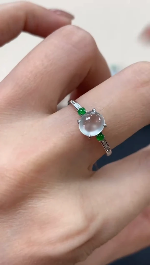 翡翠戒指18K金镶嵌蛋面戒指3980