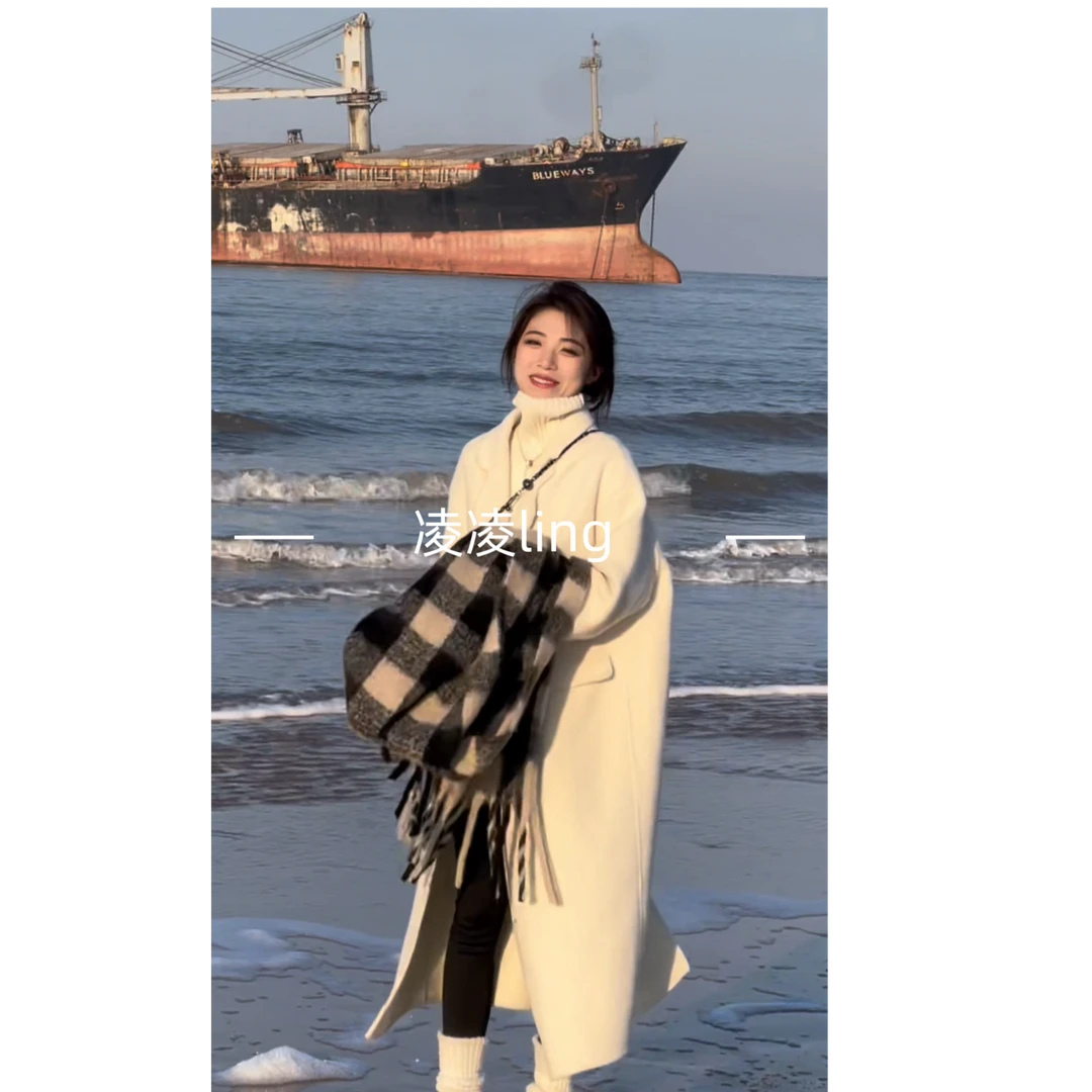 【凌凌专属】2025海盐玫瑰高级感韩版中长款加厚百搭双面大衣2566