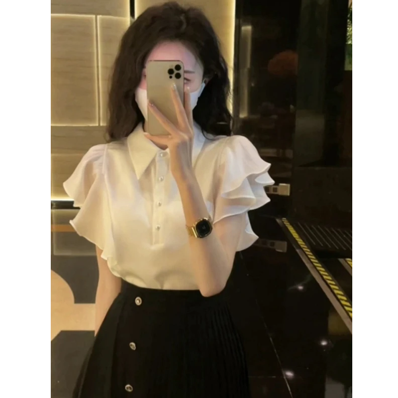 小飞袖气质衬衫女设计感小众夏季新款法式设计感别致洋气上衣