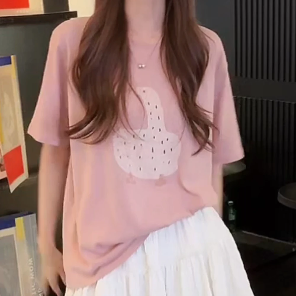 云感雪花麻感 搞怪大鹅印花t恤 休闲百搭圆领