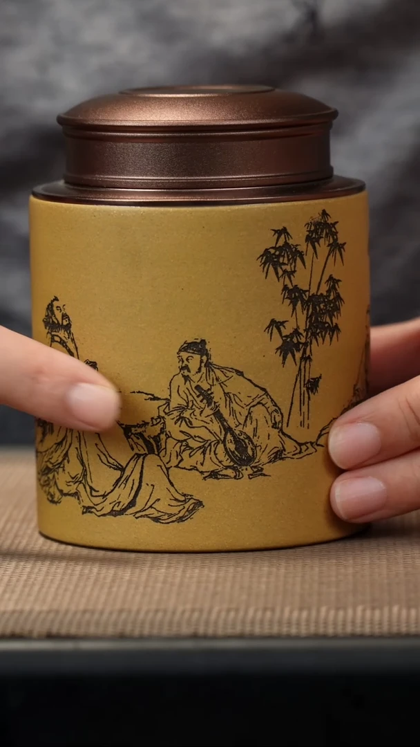 茶壶紫砂段泥刻绘茶叶罐