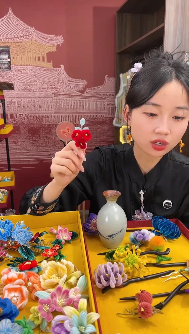 【闪购商品】刺绣非遗绒花（发饰