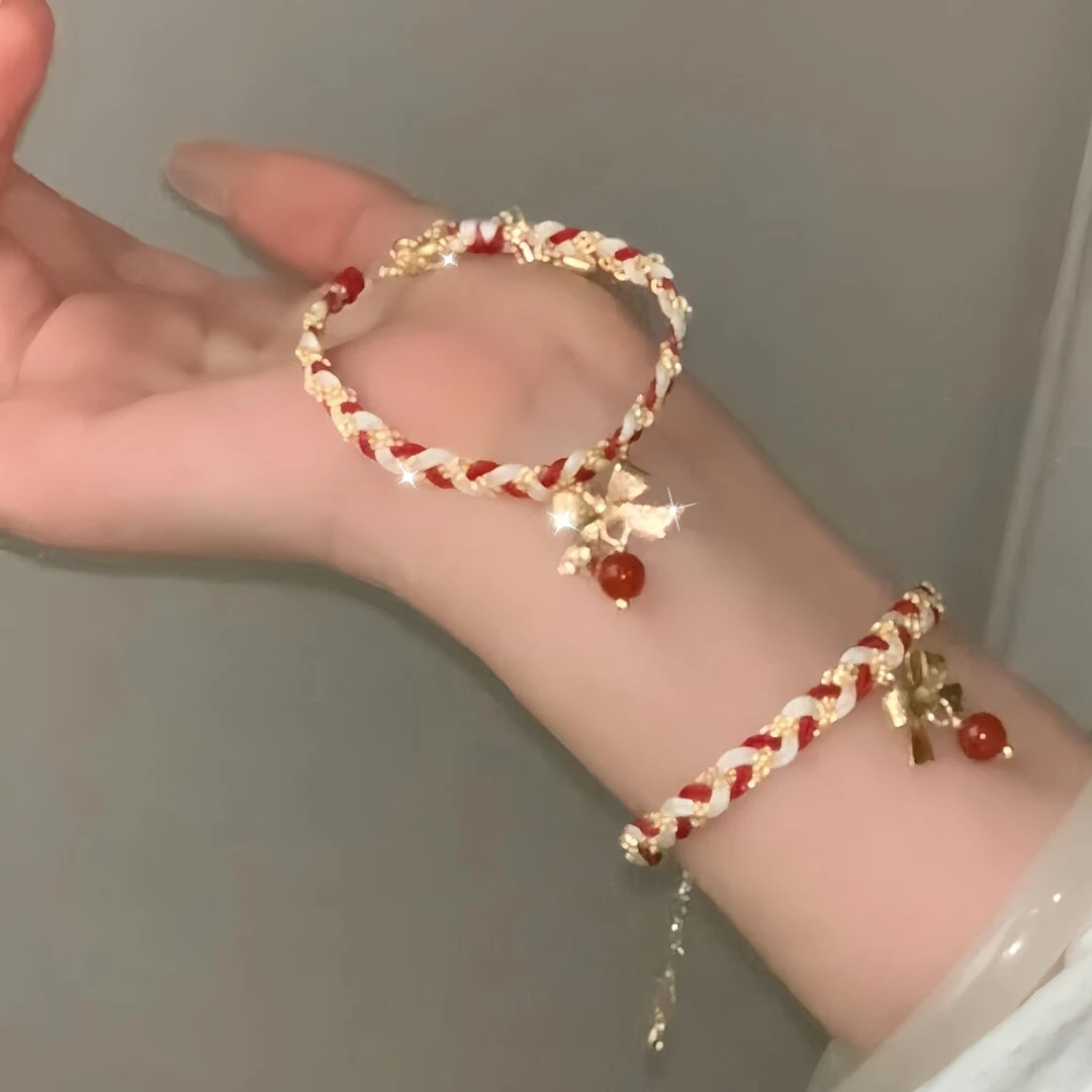 卡柒 铜合金手链 圣诞编织蝴蝶结手链女小众设计感秋冬氛围感手饰