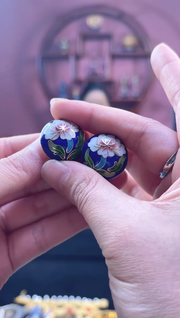 非遗 景泰蓝耳扣 宝蓝