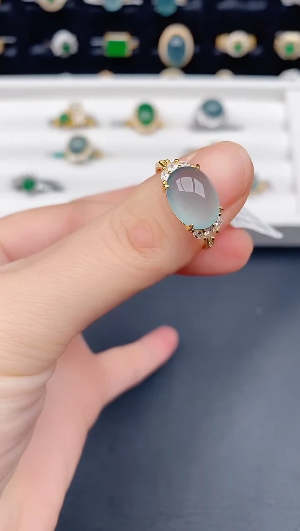 银S925镶嵌戒指翡翠天然a货翡翠376