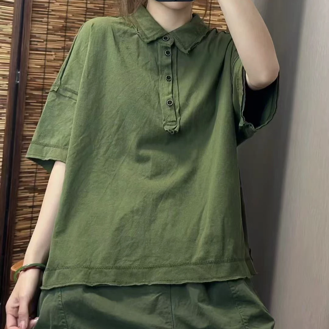 139097立领四粒扣毛边短袖