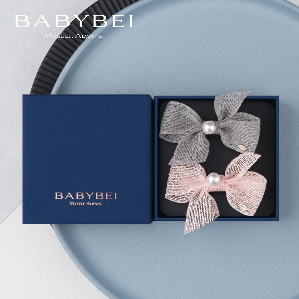 BABYBEI/初贝洞洞珍珠中号鸭嘴夹边夹气质甜美温柔蝴蝶结灰色粉色
