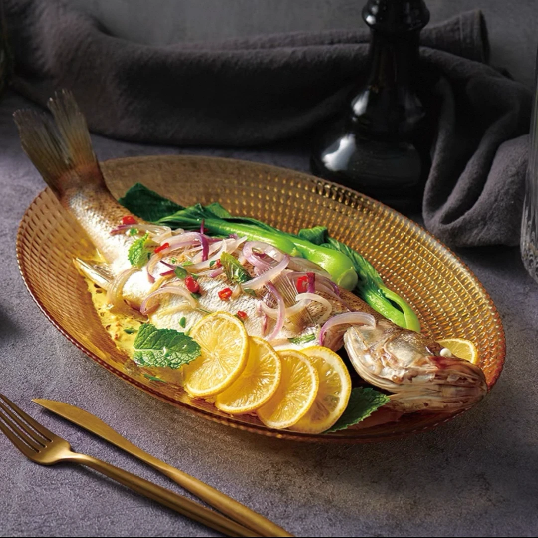 加厚耐热琥珀玻璃烤盘鱼盘微波炉烤箱可用