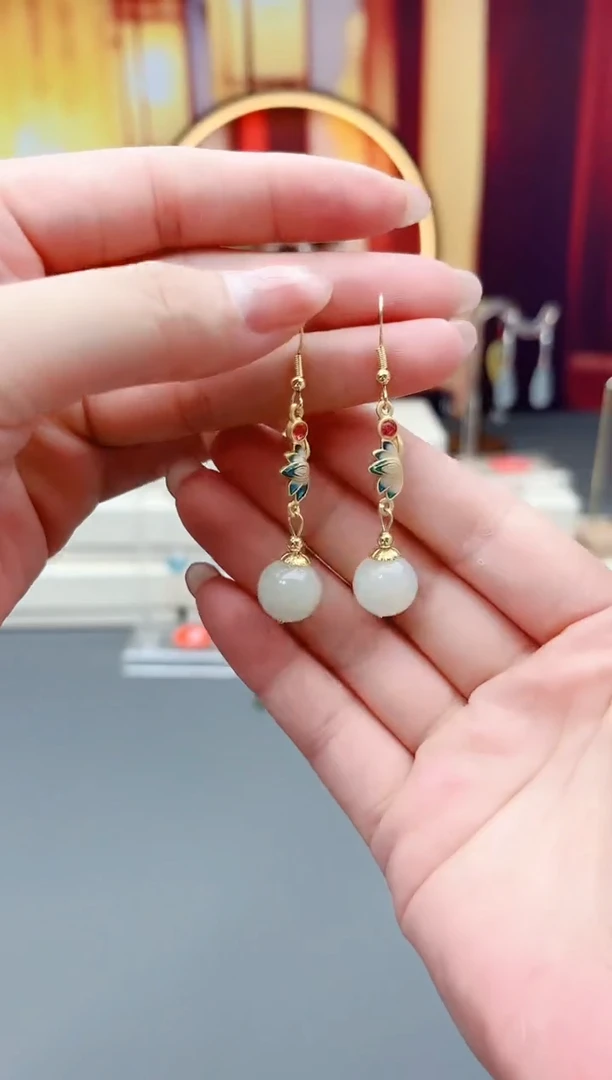 银S925镶嵌和田玉耳饰711