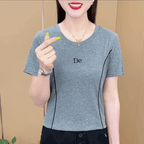 夏季新款时尚圆领纯色韩版T恤休闲洋气气质百搭女士短袖上衣