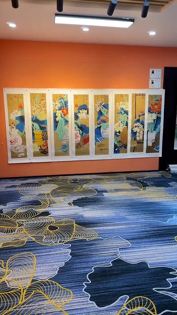 国画弓**张张巨富 蓝荷八条屏