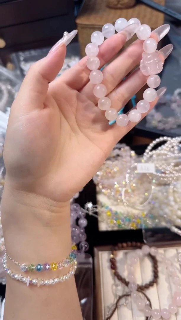 水晶手链未镶嵌a65粉水晶
