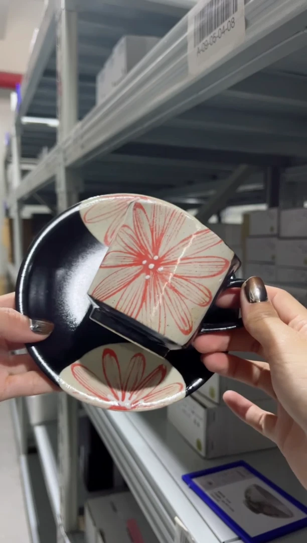 【闪购商品】瓷片孤品纱菊套杯（黑）