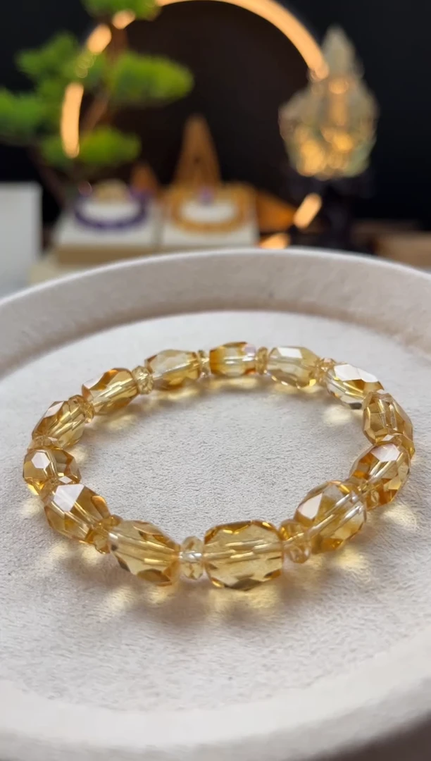 未镶嵌手链黄晶a**s天然黄水晶钻切设计手串