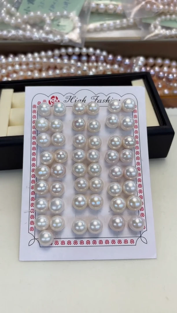 银S925镶嵌耳饰淡水珍珠9-10mm