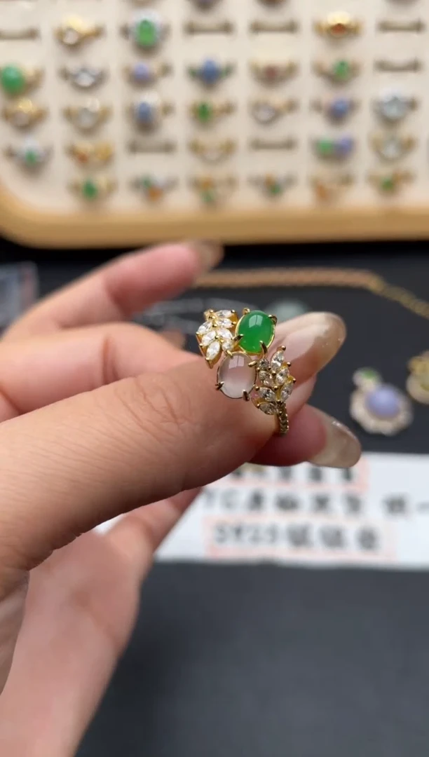 翡翠戒指银S925镶嵌一物一证一礼盒