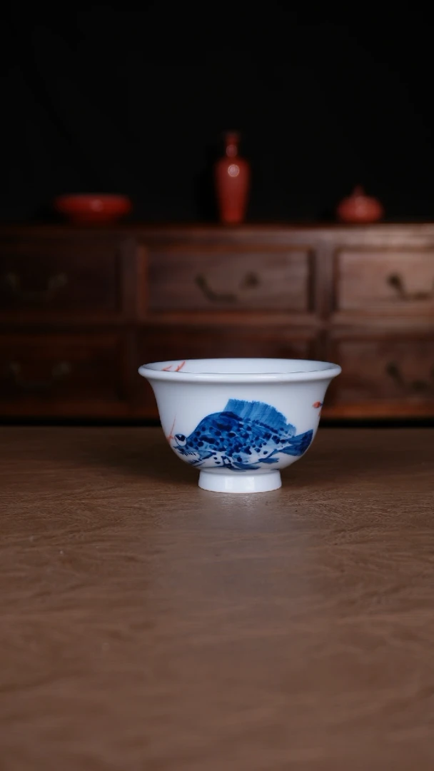 杯子豇豆红景德镇纯手工陶瓷