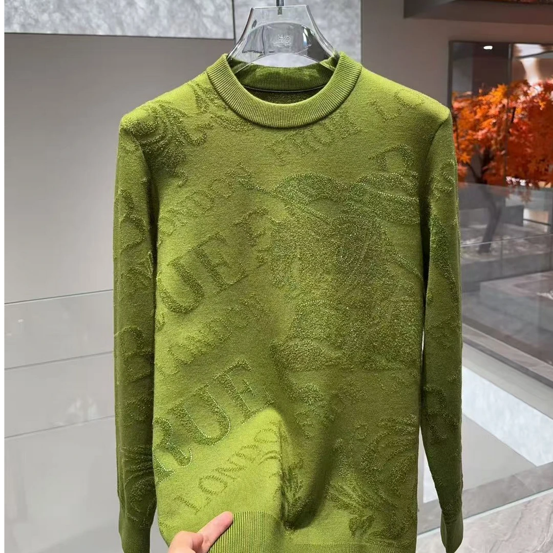 2025冬季加绒加厚针织衫男修身战马提花高级感男装打底衫毛衣上衣