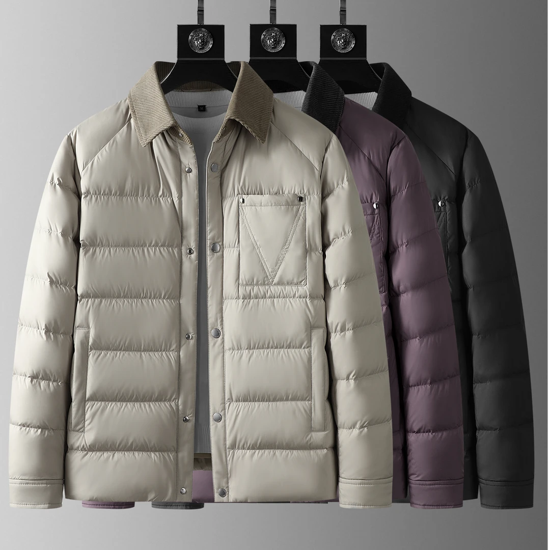 曼德西比利蓬松保暖冬季舒适零负荷感男士白鹅绒羽绒服商务外套