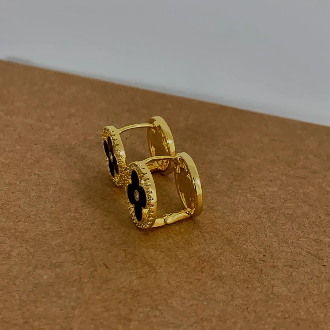 铜合金耳饰 耳圈韩系轻奢高级滴油花朵双面戴金色时尚耳环ins耳扣