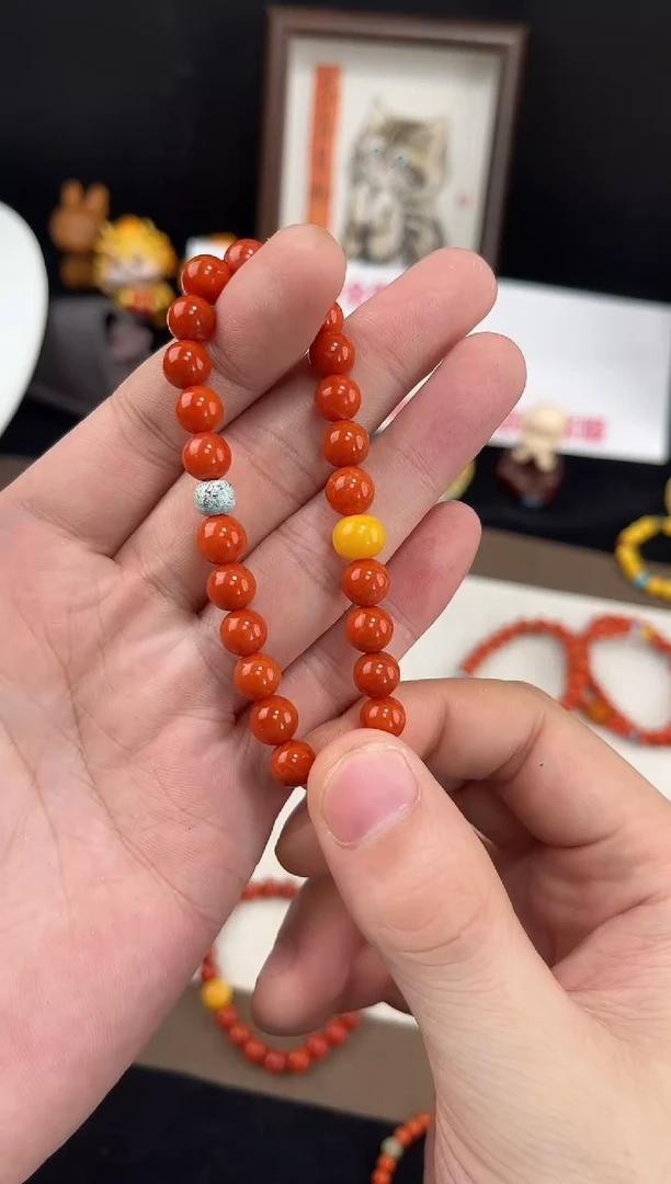 未镶嵌手串南红玛瑙南红单圈蜜蜡手串QF-A432（多样性发一）