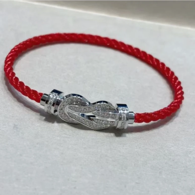 99新 FRED/斐登 小花6欢 八字扣 手绳 中号 18K白金 满钻