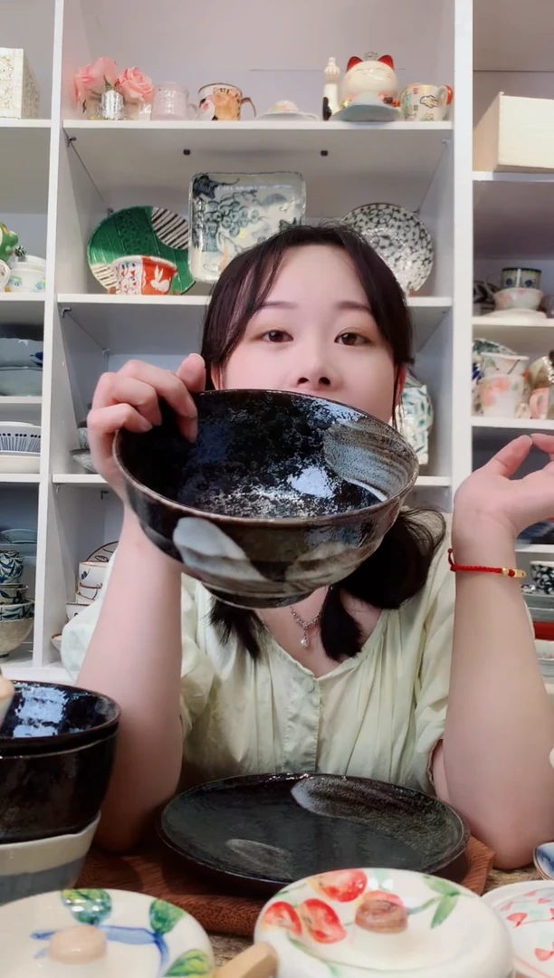 陶瓷美浓烧明世荒刷毛面碗17cm