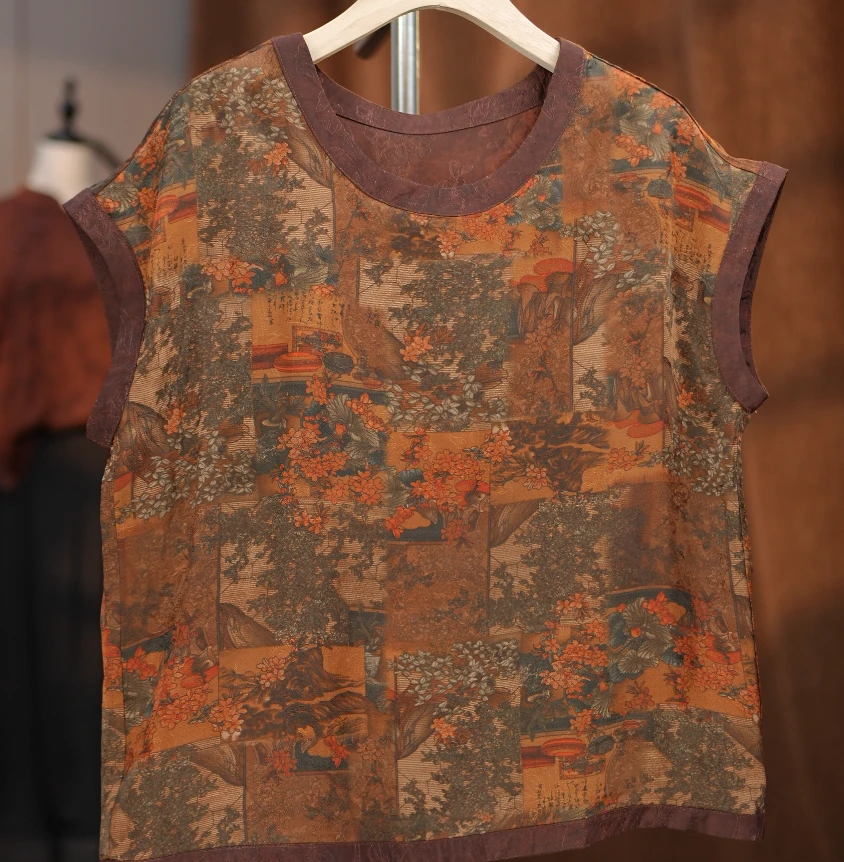 1809百搭休闲圆领休闲圆领满萝复古上衣