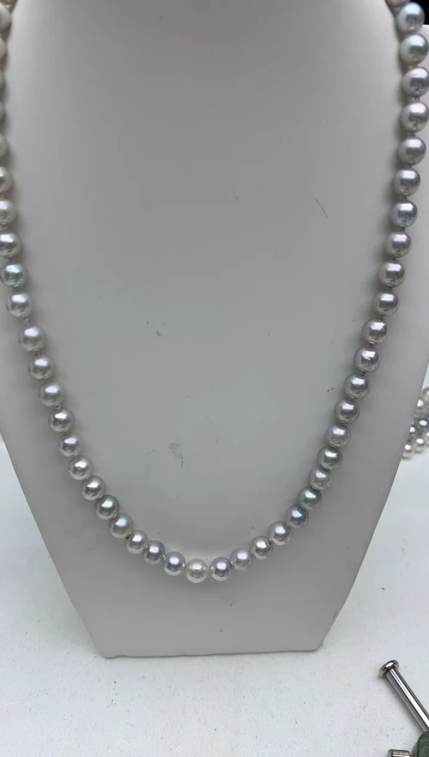 未镶嵌ff海水珍珠akoya灰珠串链6~7mm
