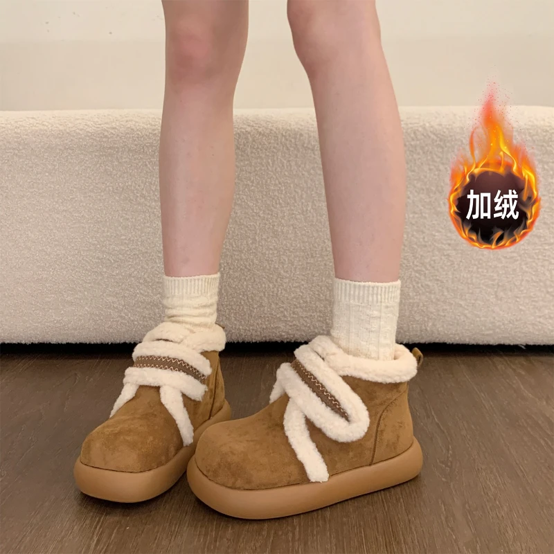 厚底加绒保暖加厚勃肯鞋毛毛棉鞋女短靴子2025新款冬季东北雪地靴