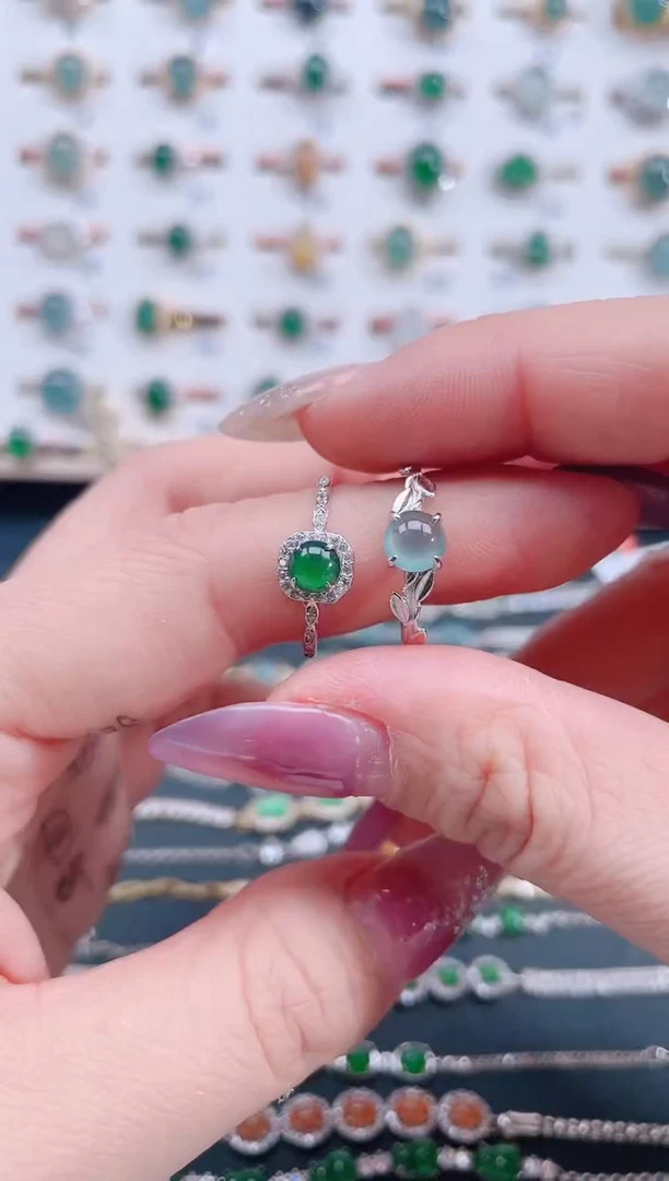 银S925镶嵌戒指翡翠天然翡翠