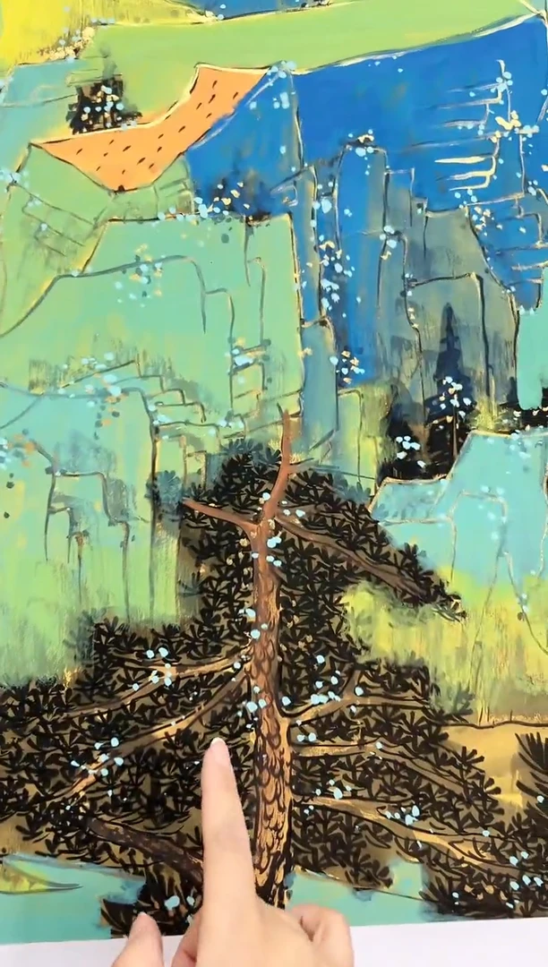 国画温叶强国画作品《金碧山水》