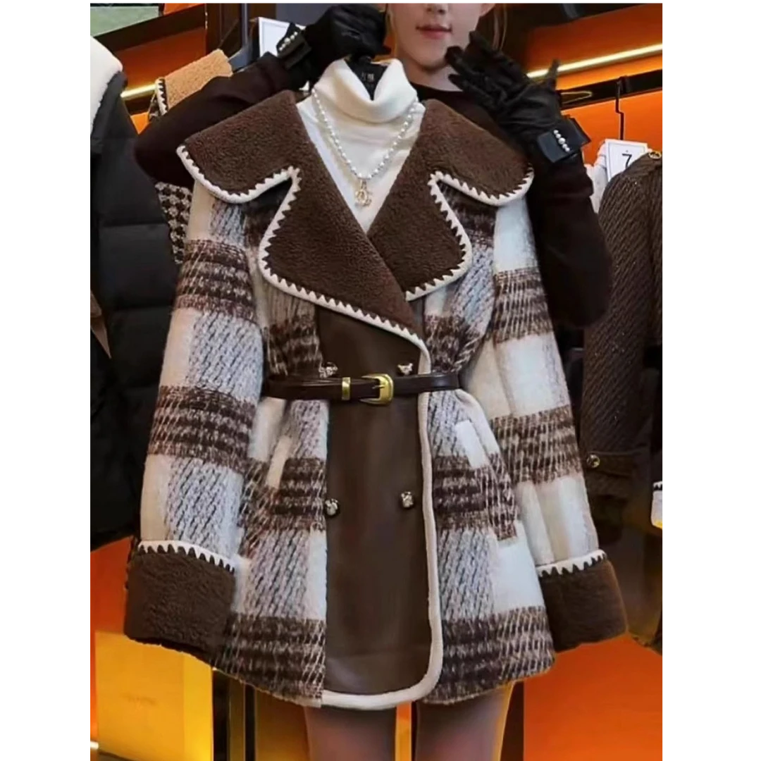 〈纪朵研〉1551女冬季毛呢外套小香风上衣毛呢格子秋季薄款常规洋气