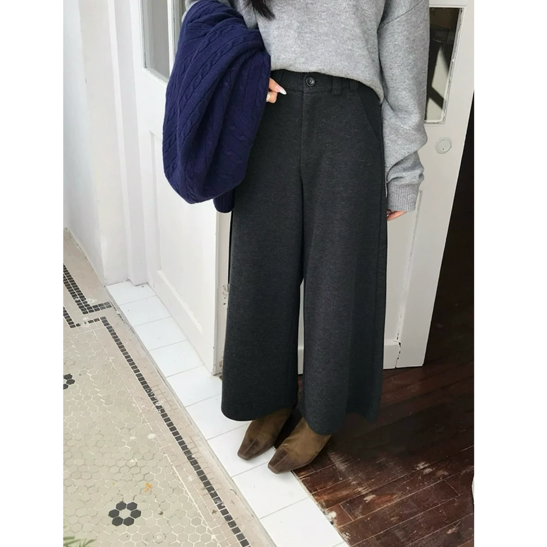 优秀的金蘑菇 暖意入秋 百搭chao舒适含羊毛羊绒直筒微阔八九分裤