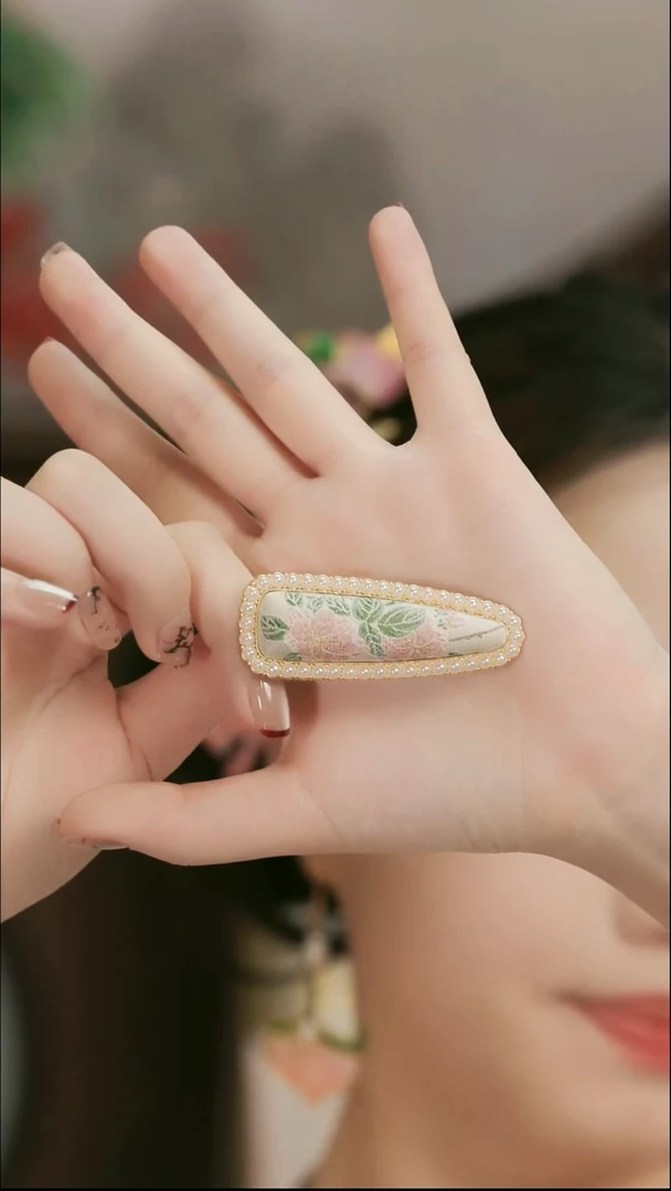 刺绣湘传礼名家宋锦珍珠发夹